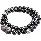Chiorgone Natural Rainbow Obsidian Pi Xiu Bracelet, Double Wrap Feng Shui Amulet for Protection, Good Luck Jewelry for Men & Women (Rainbow Obsidian)