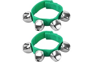 Augshy 2 Packs Wrist Bells, Wrist Bells Bracelets Jingle Bells Adjustable Hand Ankle Bells Triggers Musical Instruments for Christmas Party Favors, Green