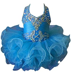 HuaiLian Baby Girls Halter Beaded Sequins Princess Infant Pageant Cupcake Dresses