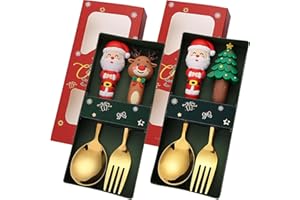 2 Pack Christmas Stocking Stuffers for Kids, 4Pcs Christmas Spoon and Fork Sets for Tea Soup Coffee，Stocking Stuffers for Gir