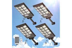 Kifflux Solar Lights Outdoor Waterproof - Solar Street Lights Outdoor 6500K Led Parking Lot Light Motion Sensor, Powered Flood Security Light for Outside Yard(4 Pack)