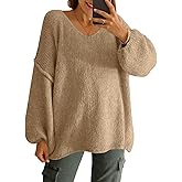UNCLECAT Womens Oversized V Neck Sweaters Chunky Knit Long Lantern Sleeve Fall Winter Slouchy Tunic Casual Sweater Tops 2025