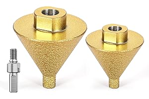 Arflimar 2Pcs Diamond Beveling Chamfer Bit for Angle Grinders, Countersink Drill Bit, Punching Expanding Drill Bit for Tile Ceramic Beveling Holes Trimming, for M10 Thread Adapter (50mm +38mm Bit)