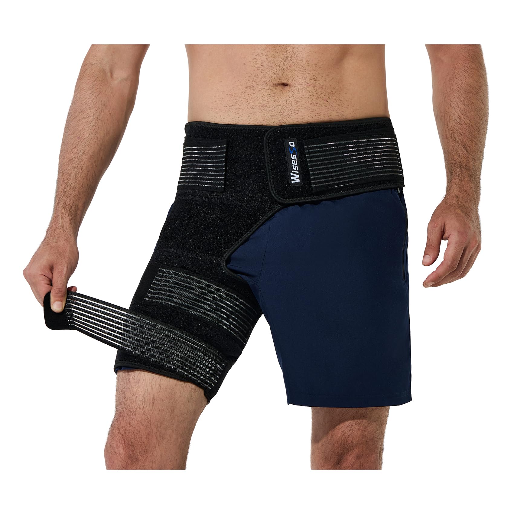 Photo 1 of Wisesso Hip Brace with Removable Elastic Belt, Hip Support Brace for Men & Women, Enhanced Thigh Compression Sleeve for Sciatica Pain Relief, Hips Flexor Arthritis, Pulled Muscles (Black, Right)