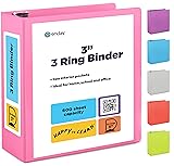 3 Inch 3 Ring Binder Pink, Slant D-Ring 3” Clear