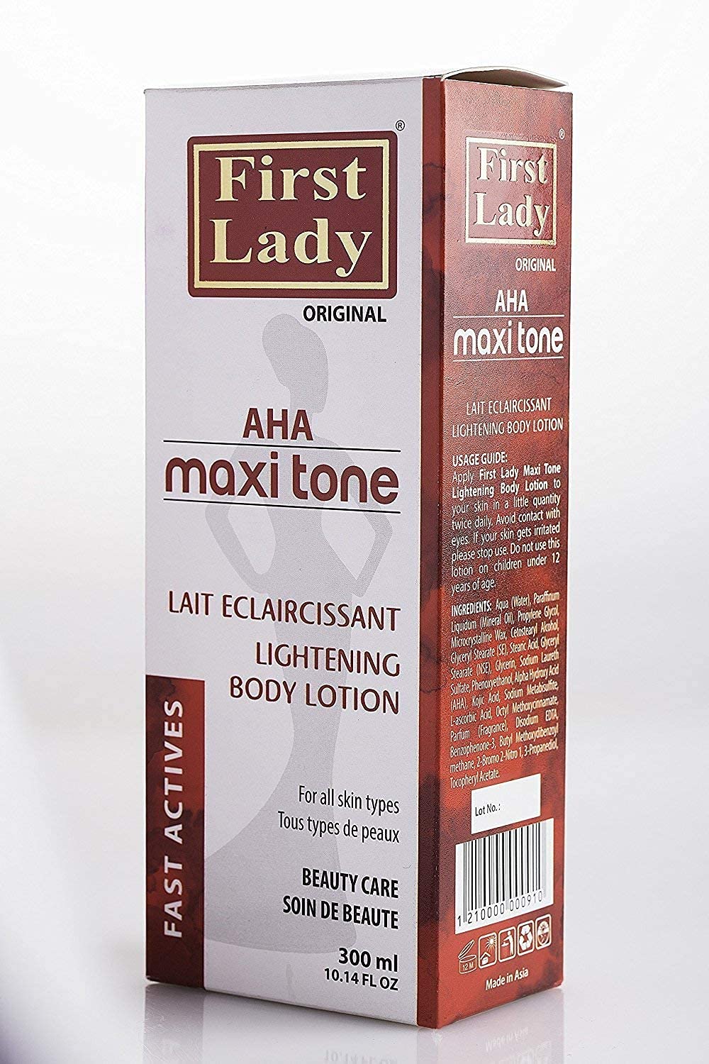 First Lady Premium AHA, Kojic Acid Maxi Tone Skin Brightening Body Lotion 300ml - melanin, pigmentation, dark spots with First Lady Hair Oil 200ml