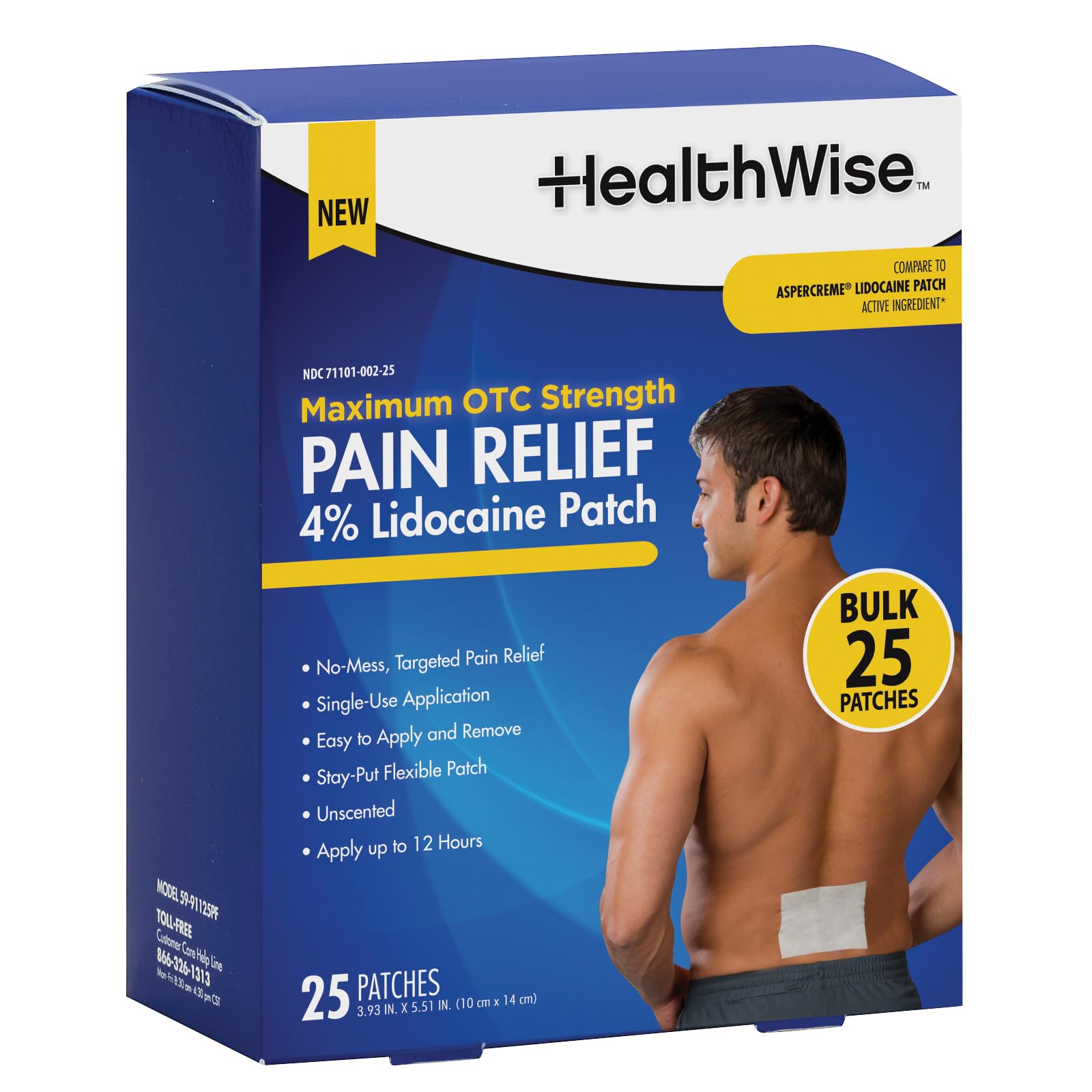 Photo 1 of *EXP-11/12/2027* HealthWise 4% Lidocaine Pain Relief Patch | Maximum OTC Strength | 25-Count | 3.93” x 5.51” | Soothes Minor Aches and Pains | Odor Free | Topical Anesthetic | Easy to Apply Flexible Adhesive
