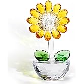 TOPZEA Crystal Sunflower Figurine Collectibles, Glass Flower Ornament Status Desk Crystal Paperweight with Gift Box Small Flower Bouquet Table Centerpiece for Home Decor, Souvenir Gifts