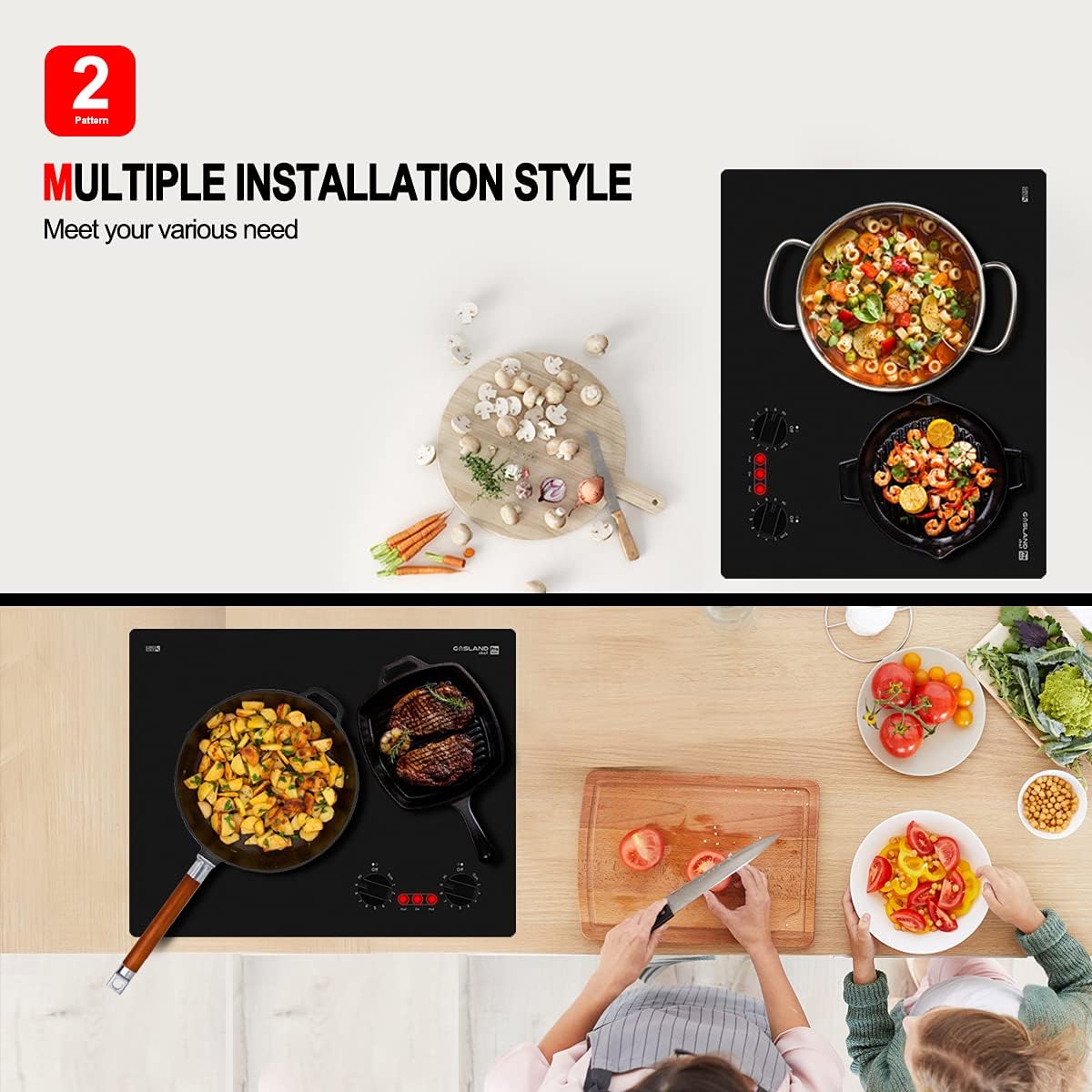 21" Electric Cooktop, GASLAND Chef Professional 21 inch Drop in Radiant Electric Cooktop, 240V Ceramic Electric Stove 2 Burners, 9 Heating Levels, Knobs Control, Instant Heating Up, UL Approved: Appliances