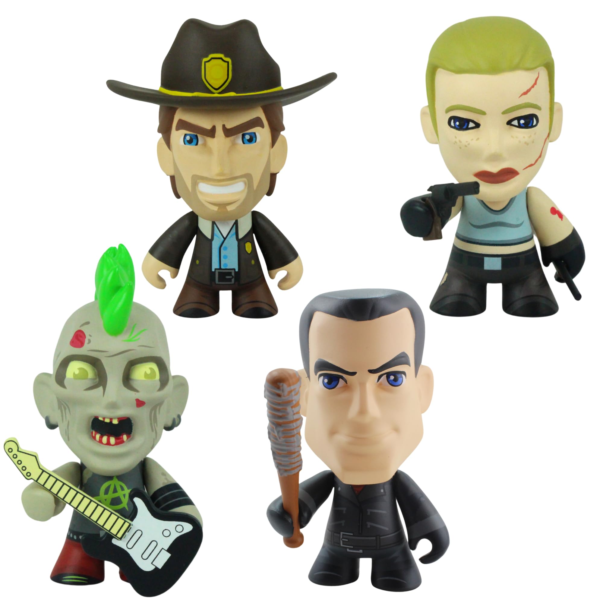 Skybound Minis Series 1 - Articulated 3" 8cm Collectible Figure Sets - The Walking Dead - Rick Grimes, Andrea, Zombie Punk, & Negan
