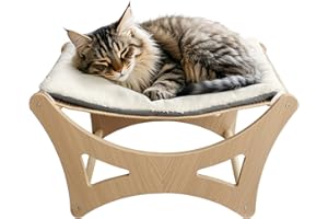 GreenPetopia Cat Hammock Bed, Wooden Elevated Cat Beds with Natural Sisal Scratching Mat, Cats Scratcher Bed with Removable Soft Cushion, Cats Scratching Beds with Wood Frames, 22" L x 17.7" W