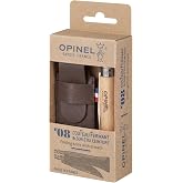 OPINEL No. 08 Stainless Steel Folding Knife, Beechwood Handle + Faux-Leather Sheath