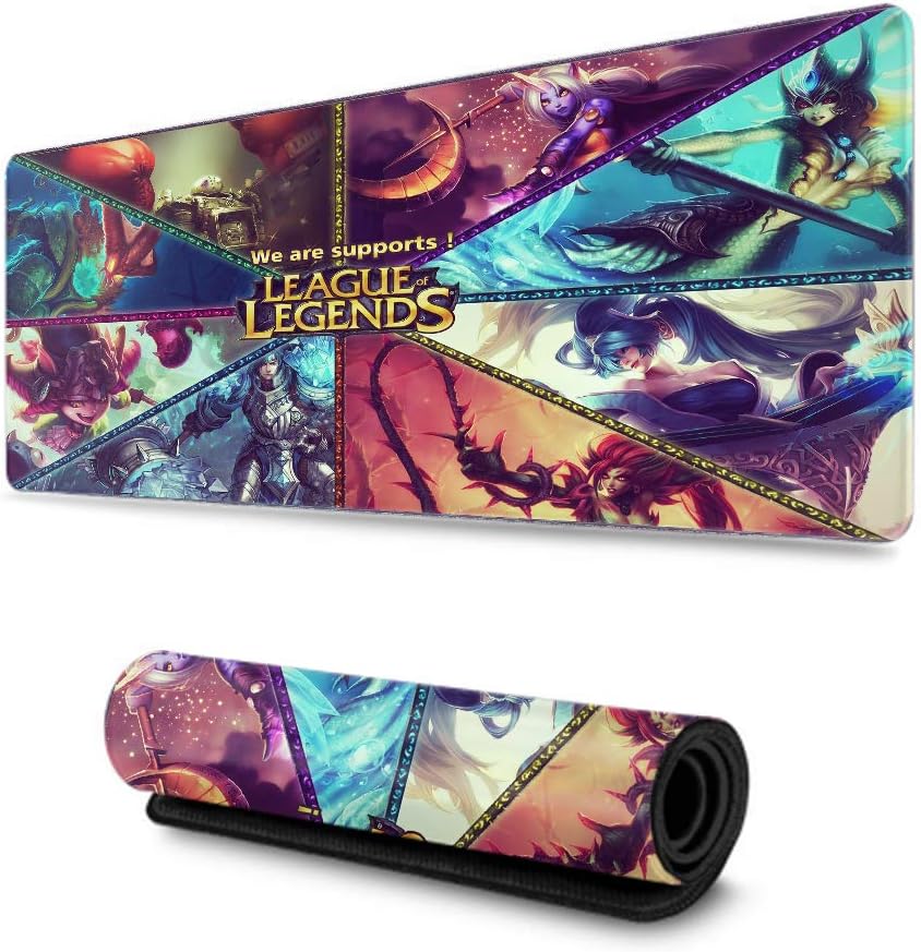 Extended Gaming Mouse Pad League of Legends Thick Large (31.5×11.8 Inch) Office Mouse Pad Premium-Textured Fashion Creative, (Ahri, Jinx, Garen, Caitlyn, Ezrealreal)