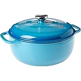 Lodge 6 Quart Enameled Cast Iron Dutch Oven with Lid – Dual Handles – Oven Safe up to 500° F or on Stovetop - Use to Marinate