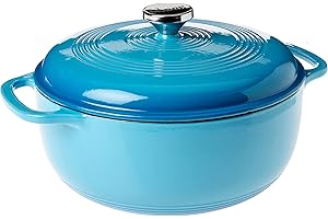 Lodge 6 Quart Enameled Cast Iron Dutch Oven with Lid – Dual Handles – Oven Safe up to 500° F or on Stovetop - Use to Marinate