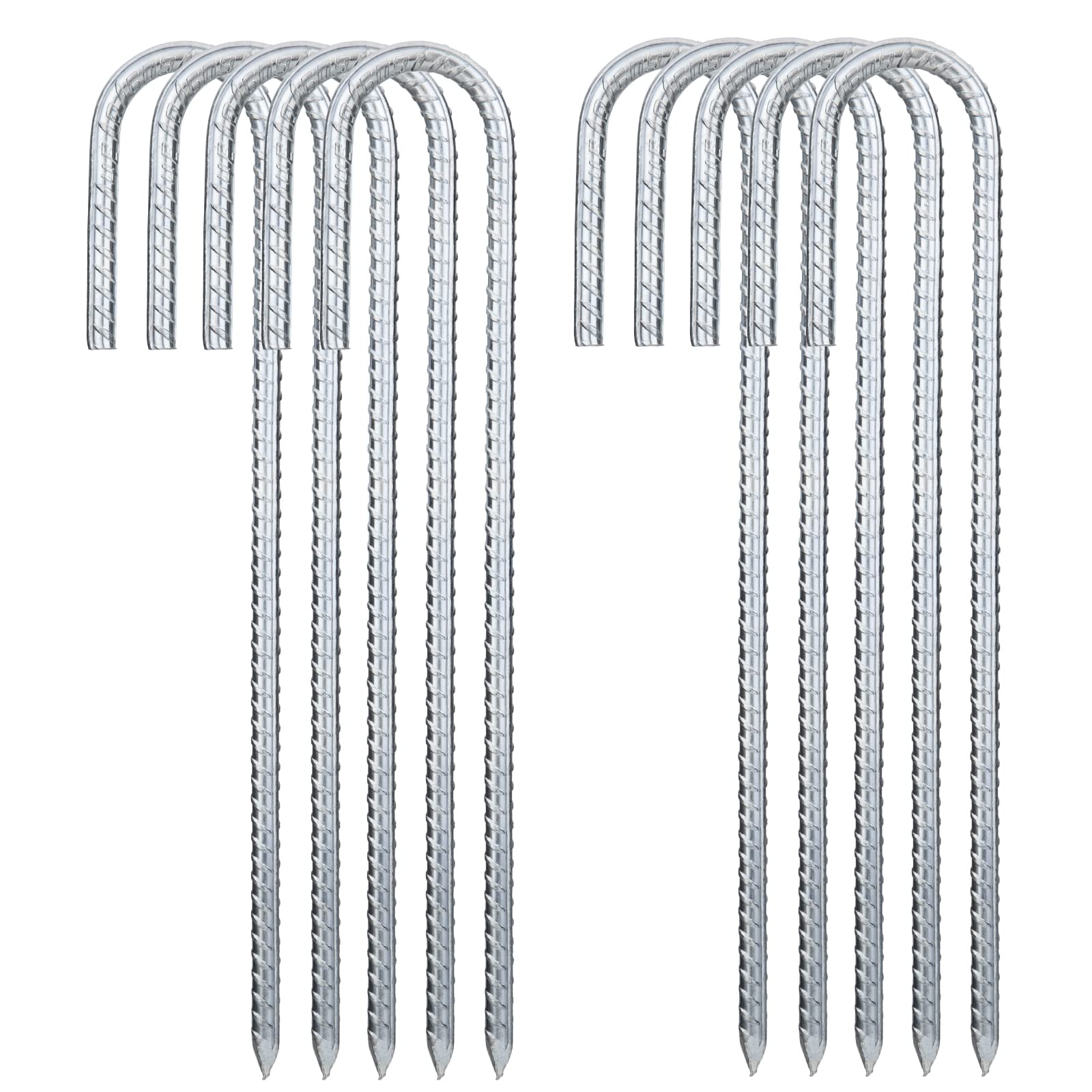 NONMON 10Pcs Tent Pegs Heavy Duty Ground Rebar Stakes, 12 Inch Galvanised Steel Metal J Hooks Anchors Staples for Outdoor Camping Trampoline Football Net Fences Swing Gazebo Marquees Garden