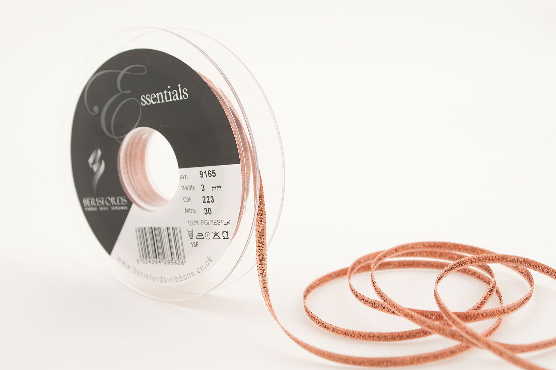 Berisfords 9165 30 m x 3 mm Glitz and Glamour Metallic Lame Ribbon, Copper โ image 1