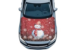 Yspwyqan Cute Snowman Christmas Car Hood Cover Easy to Install Car Hood Cover Protector Elastic Fabrics Can be Washed Stretch Polyester Fabric Covers Personalized Suitable for Cars