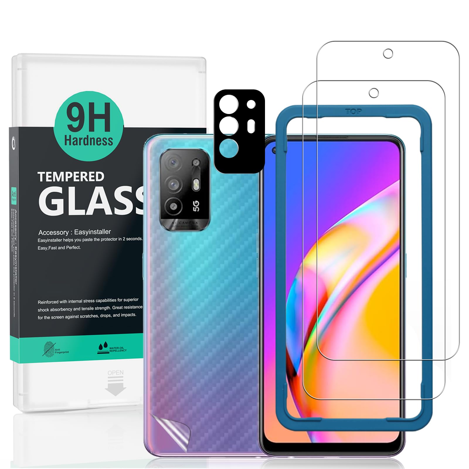 Ibywind Screen Protector For Oppo A94 5G 6.43"[2 Pack],9H Hardness Tempered Glass,With 1Pc Camera Lens Protector,Easy to Install