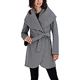 TAHARI womens Double-faced Luxury Soft Wool Blend Peacoat Removable Belt Wool Coat Oversized Collar