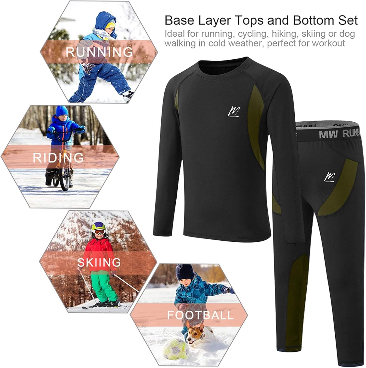 MeetHoo Thermal Underwear Set for Boys, Fleece Lined Long Johns Soft Warm Base Layer for Kids (Size 8-16 Years): Clothing