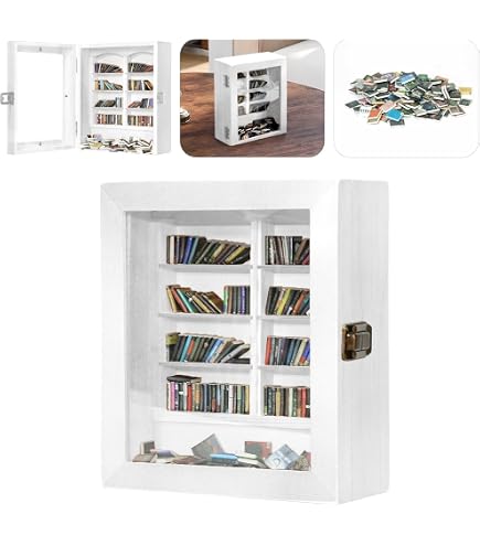 LeatherleafWorth Anxiety Mini Bookshelf – Rotating Shelf With 200 Mini Books, Stress Relief Wooden Cabinet, Home Decor