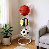KOGHUP Ball Storage Rack, White Metal, 3-Tier Vertical Organizer for Basketball, Soccer, Volleyball, Sports Equipment Holder (3-Tier)