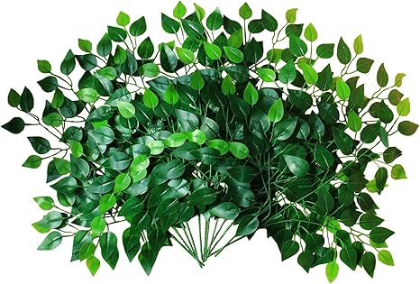 Amazon Com Funornam 12pcs Artificial Ficus Leaves Fake Ficus Tree Branches Artificial Greenery Wreath Plant For Home Office Indoor Outdoor Porch Decor Green Kitchen Dining