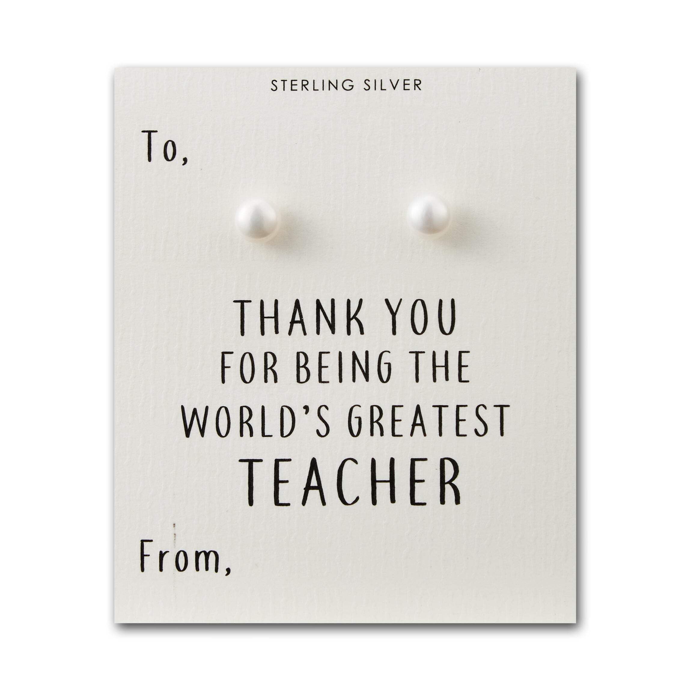 Philip Jones Sterling Silver World's Greatest Teacher Pearl Earrings