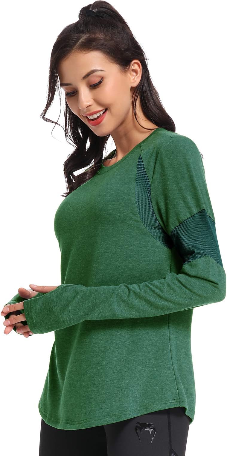 Womens Long Sleeve Workout Shirts-Plain Long Sleeve Tshirt for Women Yoga Sports T-Shirt Activewear with Thumb Hole