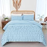 PERFEMET Ruffles Comforter Set 3 Pieces Light Blue Twin Comforter Set Shabby Chic Bedding Sets for Women Teen Girls Fluffy for All Season