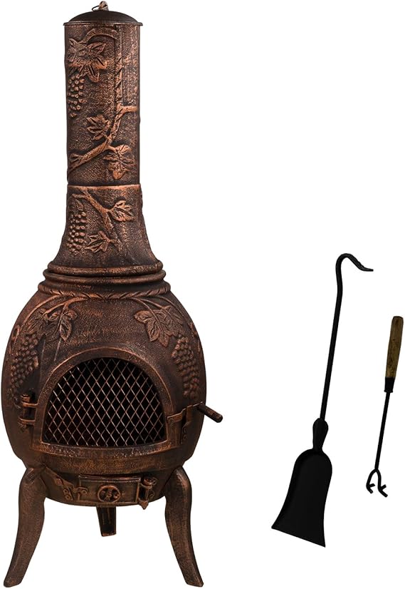 XXL Chiminea made from Solid Cast Iron, 50kg, 120 cmIncludes Shovel and
