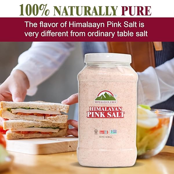 HIMALAYAN CHEF HIMALAYAN PINK SALT – 5 LBS FINE GRAIN PLASTIC JAR – 100% NATURAL AND PURE GOURMET CRYSTAL – CONTAINS 84 ESSENTIAL MINERALS | KOSHER AND VEGAN CERTIFIED