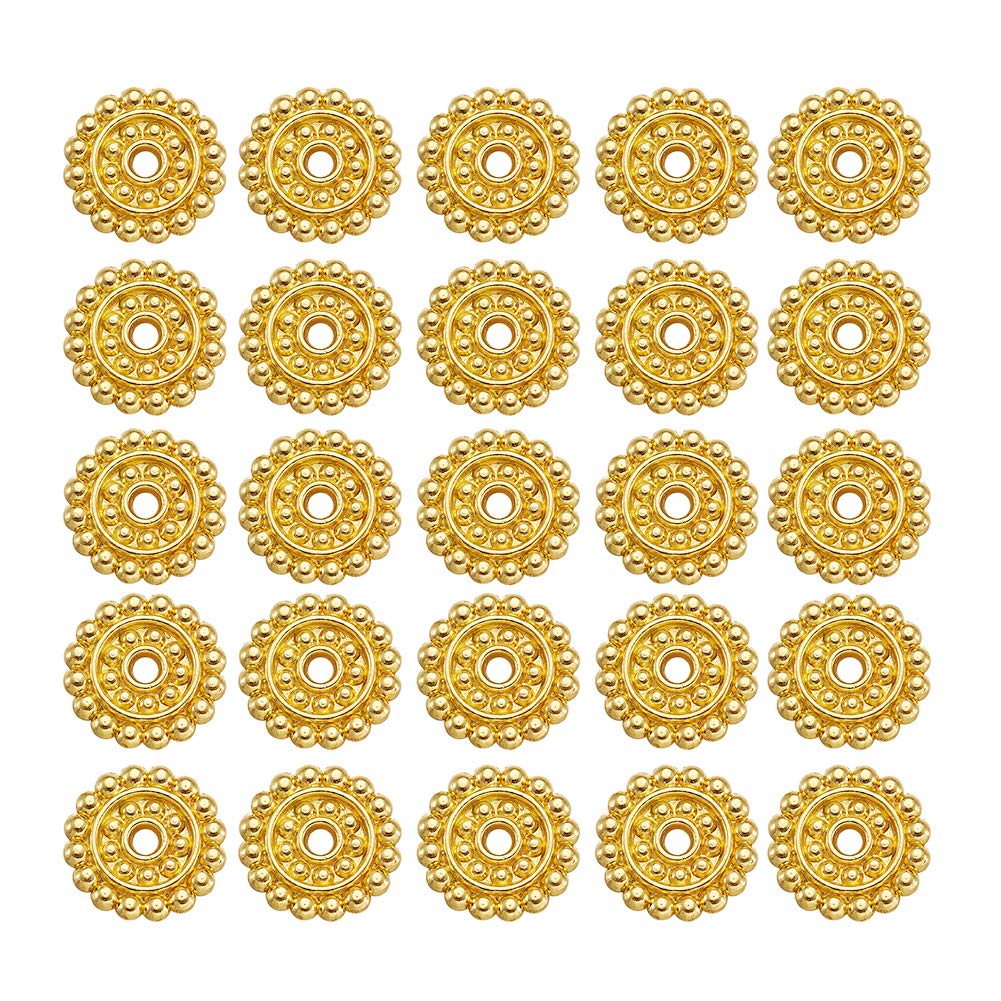 PandaHall 50pcs Golden Spacer Beads Alloy Flower Loose Bead for Jewelry Making