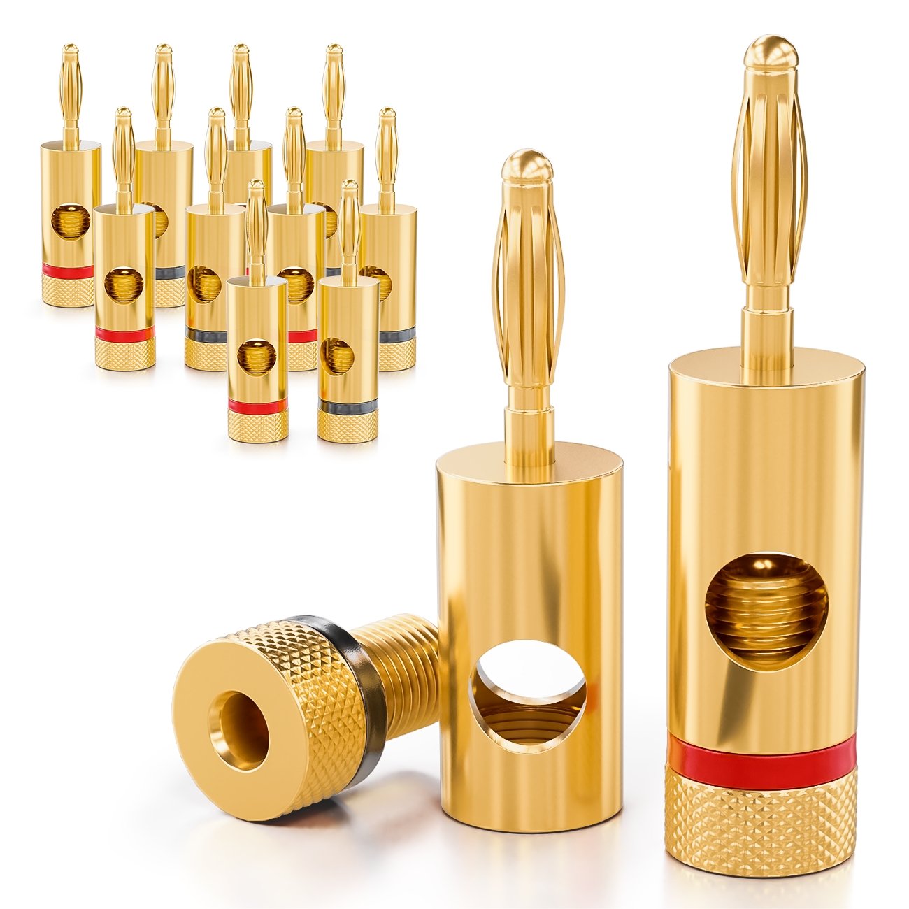 deleyCON 12x Banana Plug 24K Gold Plated and Screwable for Cable Boxes Amplifiers AV-Receiver Power Amplifiers HiFi Stereo Systems