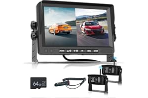 Rimoody Wireless HD 7" RV Backup Camera with 2 Cameras 64G Card, Night Vision, Waterproof 2 Split Screen Monitor, Digital Sig