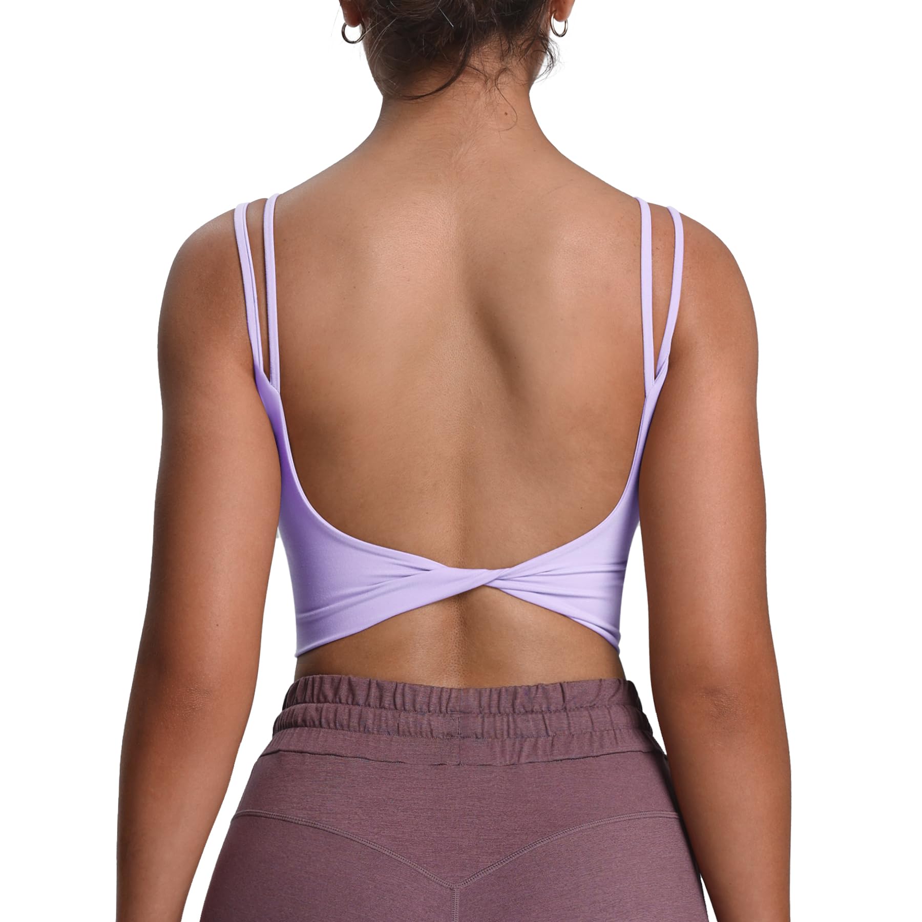 Photo 1 of Aoxjox Women's Workout Sports Bras Fitness Yoga Crop Tank Twist Back Cami (Purple Heather, Small)