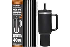 [DISHWASHER SAFE] 6 Pack Black Replacement Straws for Stanley 40 oz 30 oz Cup Tumbler, 12 inch Long Reusable Plastic Straws w