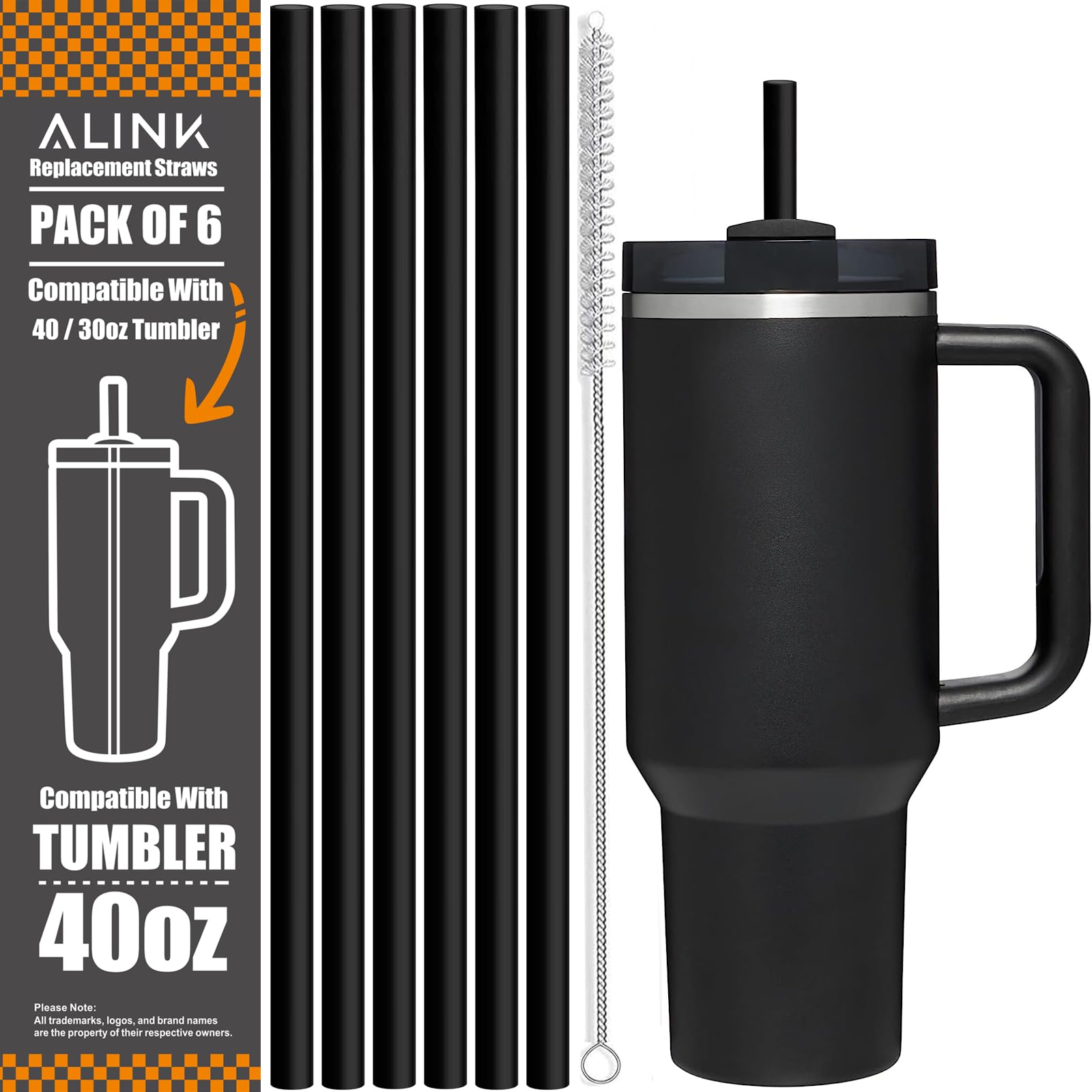Photo 1 of [DISHWASHER SAFE] 6 Pack Black Replacement Straws for Stanley 40 oz 30 oz Cup Tumbler, 12 inch Long Reusable Plastic Straws with Brush for Stanley, Owala, Yeti Tumbler, BPA FREE