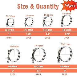 WYSIWYKA 14 Pcs 7 Sizes T-Bolt Hose Clamps, 304