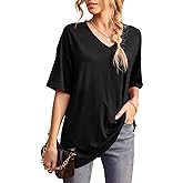 Iandroiy Womens Short Sleeve Tops Dolman V Neck T-Shirts Summer Casual Tunic Tops
