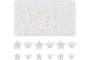SUPERFINDINGS 600Pcs 2 Sizes Plastic Flower Bead Caps 5-Petal Flower Bead End Caps Creamy White Blossom Beads Charm Caps for Bracelet Necklace Earrings Jewelry Making Supplies, Hole: 1.2mm