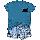 Cat Shirts for Women Funny Black Cat Tshirt Cat Mom Shirt Cute Graphic Tee Casual Short Sleeve T-Shirts