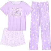 FIOBEE Girls Pajamas Sleepwear 3 Pieces Soft & Cute Summer Kids Pajama Sets Short Sleeve With Shorts & Long Pants PJS Clothes