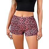 OYOANGLE Women's Y2K Leopard Cheetah Print Elastic Waist Yoga Skinny Mini Shorts Party Clubwear
