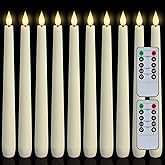Homemory 12 Pcs Waxy Flameless Taper Candles with Remote, Led Flameless Candlesticks Classic Tall Candle, Flickering Battery Operated Taper Candles for Bedroom, Dining Room, Ivory, 9.6 inches
