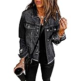 Necooer Women's Jean Jacket Distressed Washed Button Up Boyfriend Denim Jacket Coat With Pockets