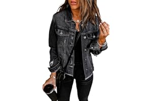 Necooer Women's Jean Jacket Distressed Washed Button Up Boyfriend Denim Jacket Coat with Pockets