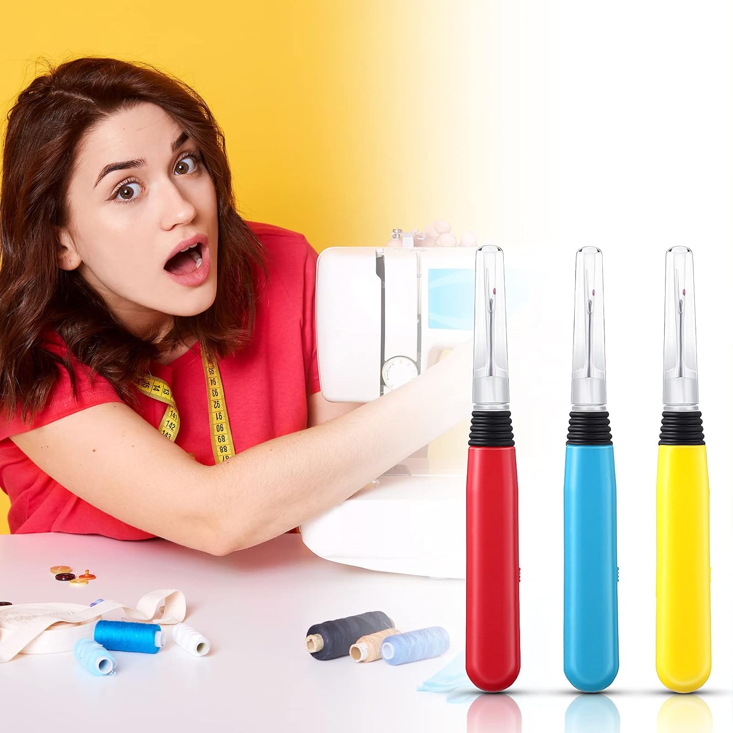 3 Pieces Seam Ripper Tools with Light, Handy Stitch Removal Tool Sewing Thread Remover Cutter Stitch Opener LED Light Seam Ripper Sewing Tools for Sewing Crafting Removing Threads, 3 Colors