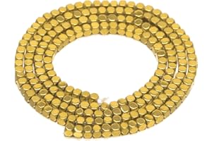 AD Beads Natural Hematite Gemstone Faceted Square Cube Loose Beads 16" 2x2mm 4x4mm (2x2mm, Metallic Gold)